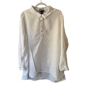 Jones New York White 100% Linen Button-Down Shirt Size 2X Resortwear Minimalist